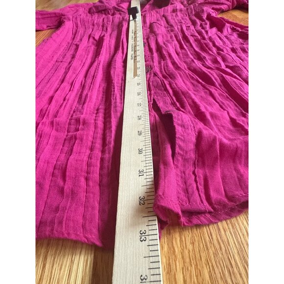 Pink Textured Button-Down Shirt By Mynah S Cotton Roll-Tab Sleeves Lightweight - Picture 6 of 9